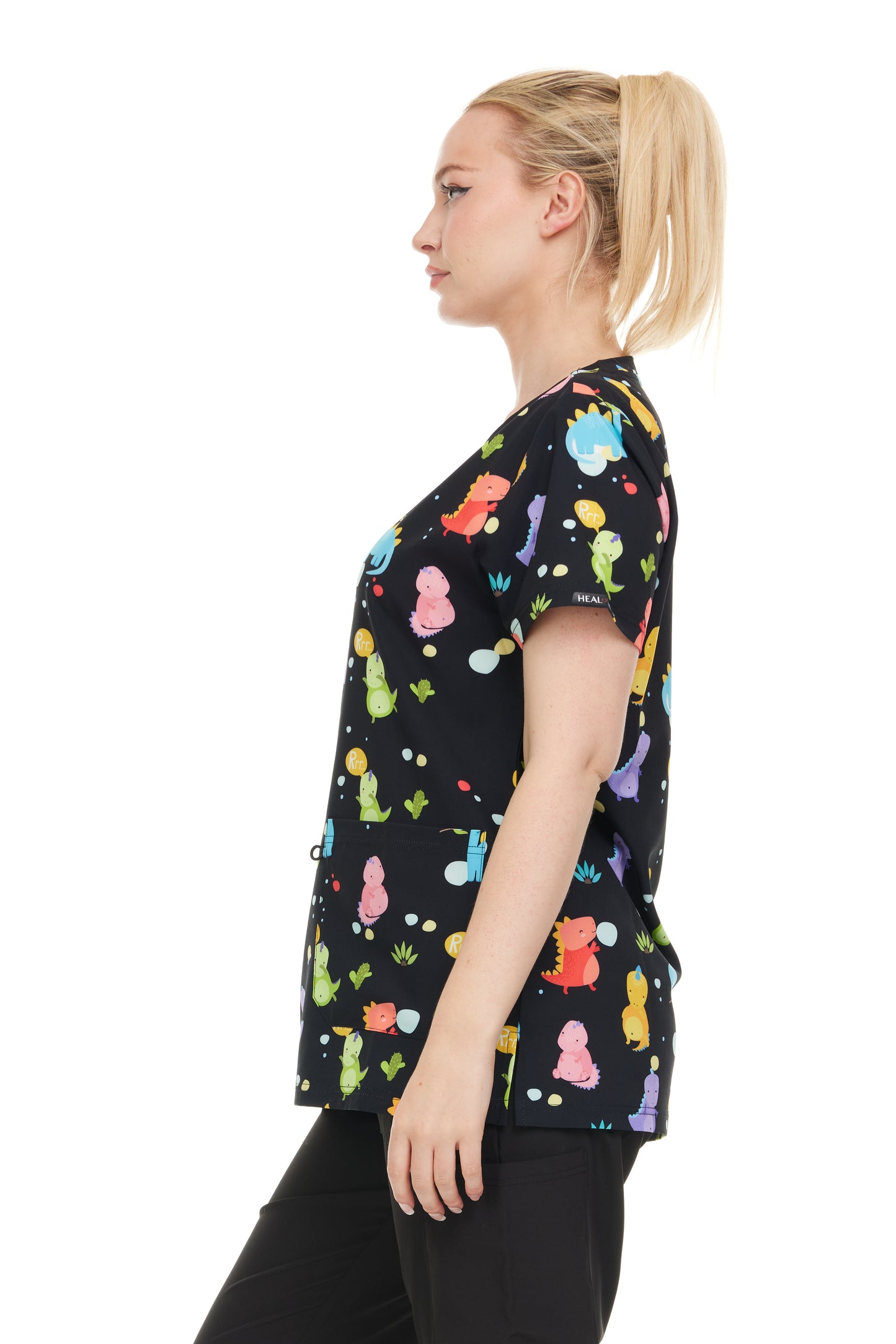 Womens Scrub Top V-Neck Dino Print - DDPT029