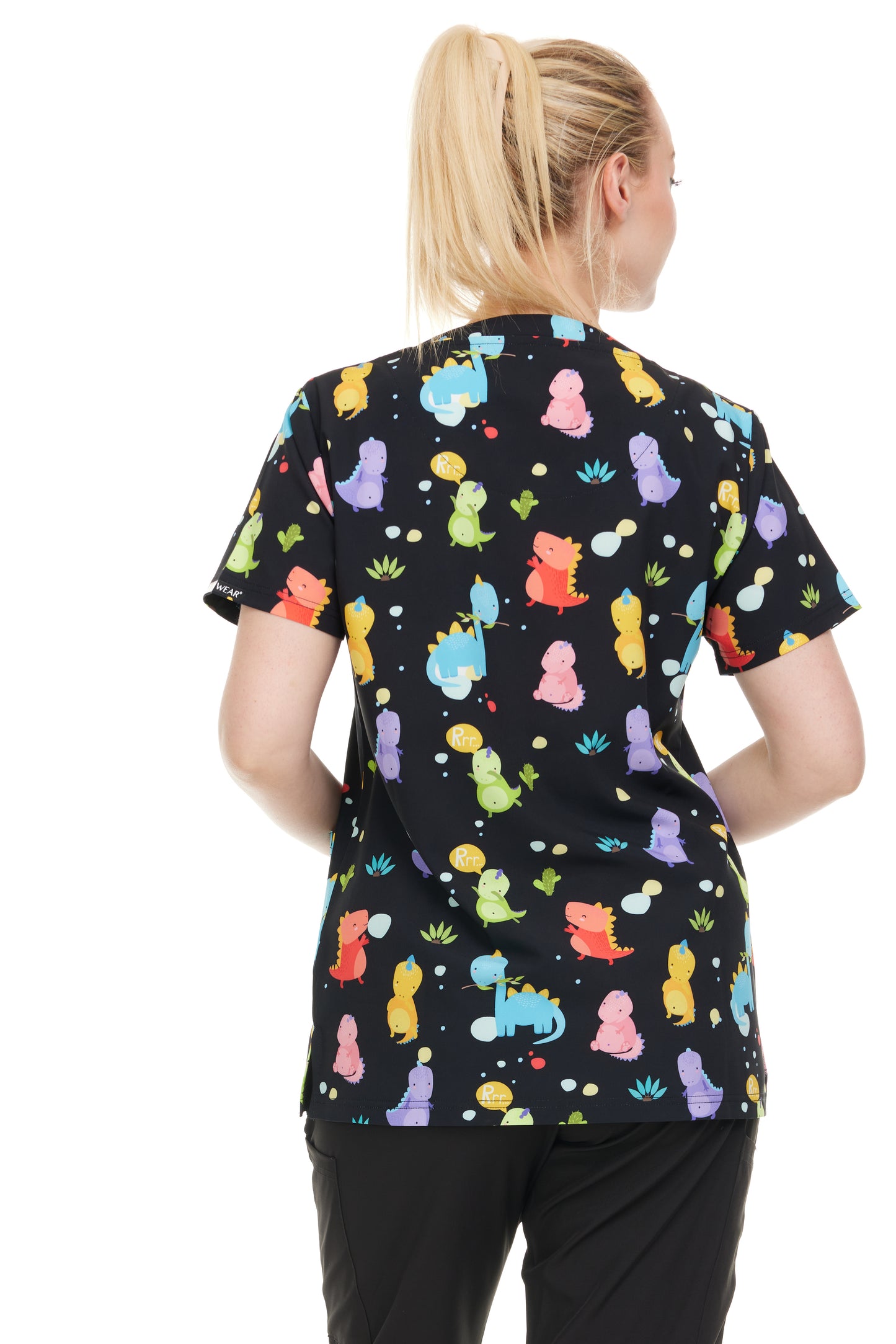 Womens Scrub Top V-Neck Dino Print - DDPT029