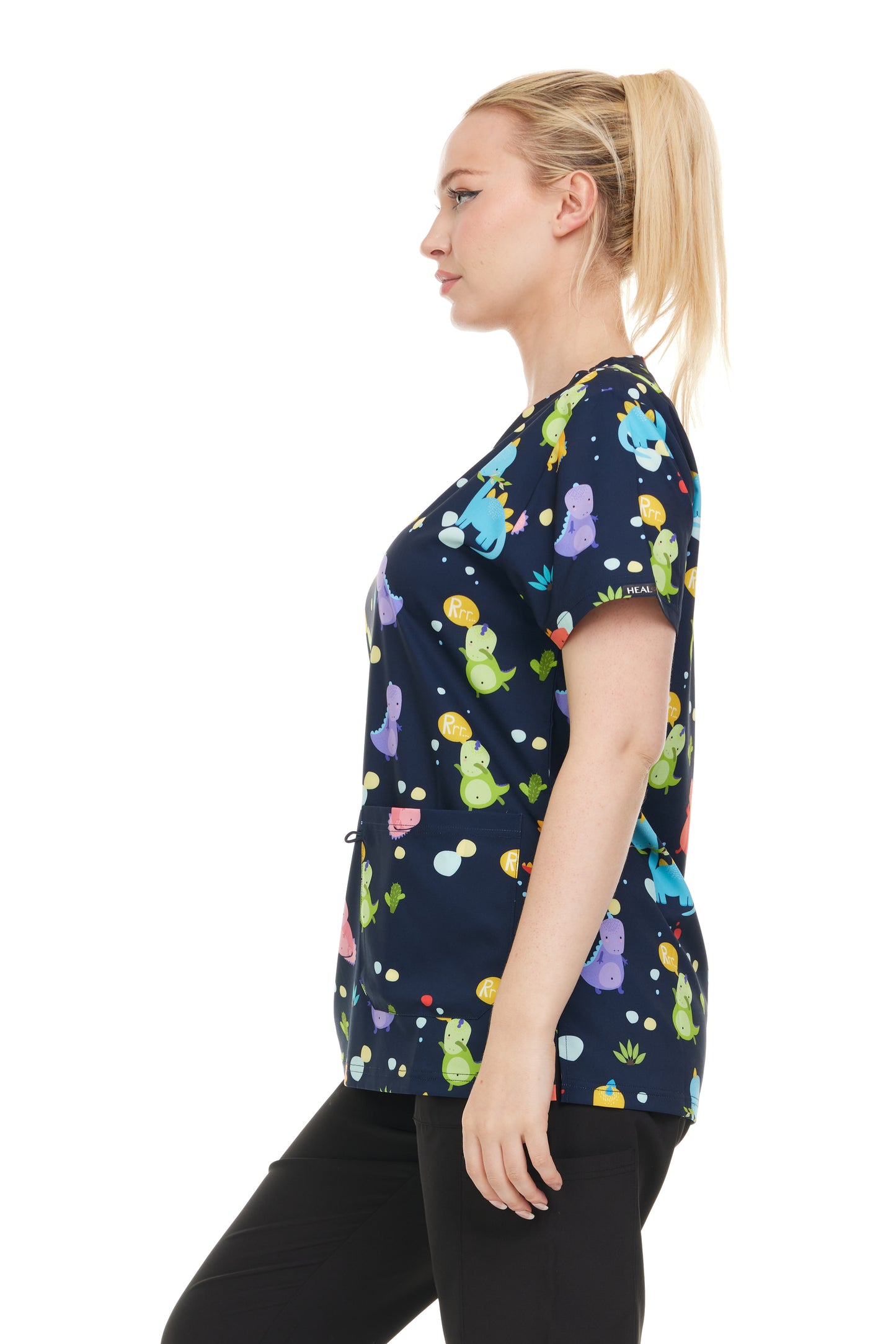 Womens Scrub Top V-Neck Dino Print - DDPT029