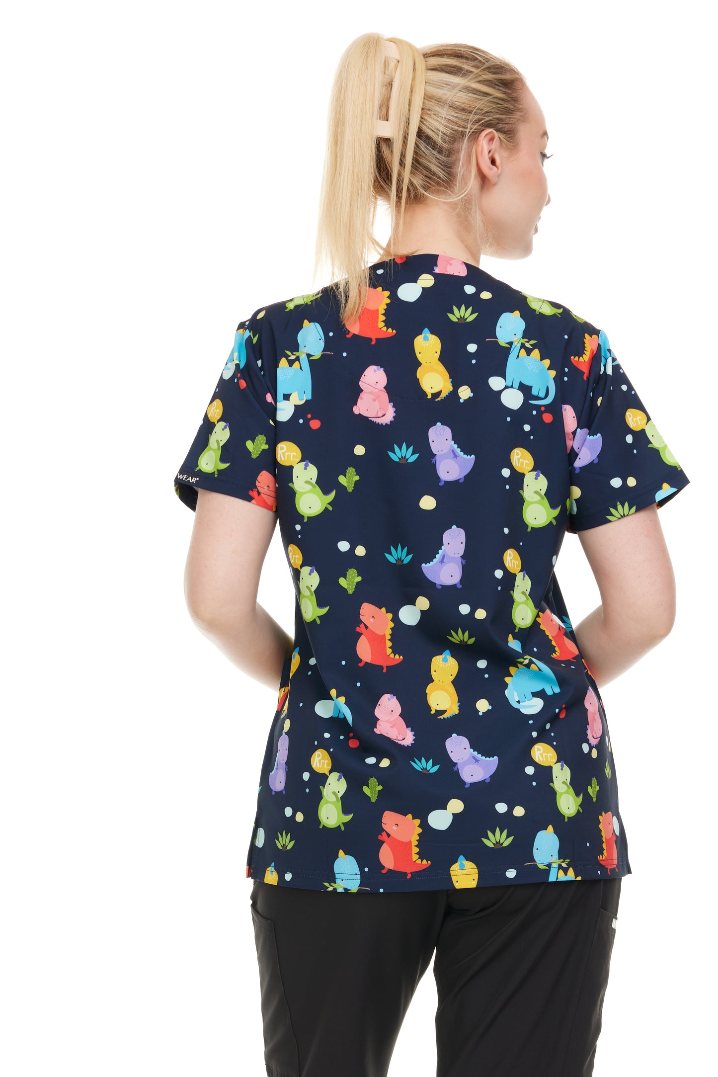 Womens Scrub Top V-Neck Dino Print - DDPT029