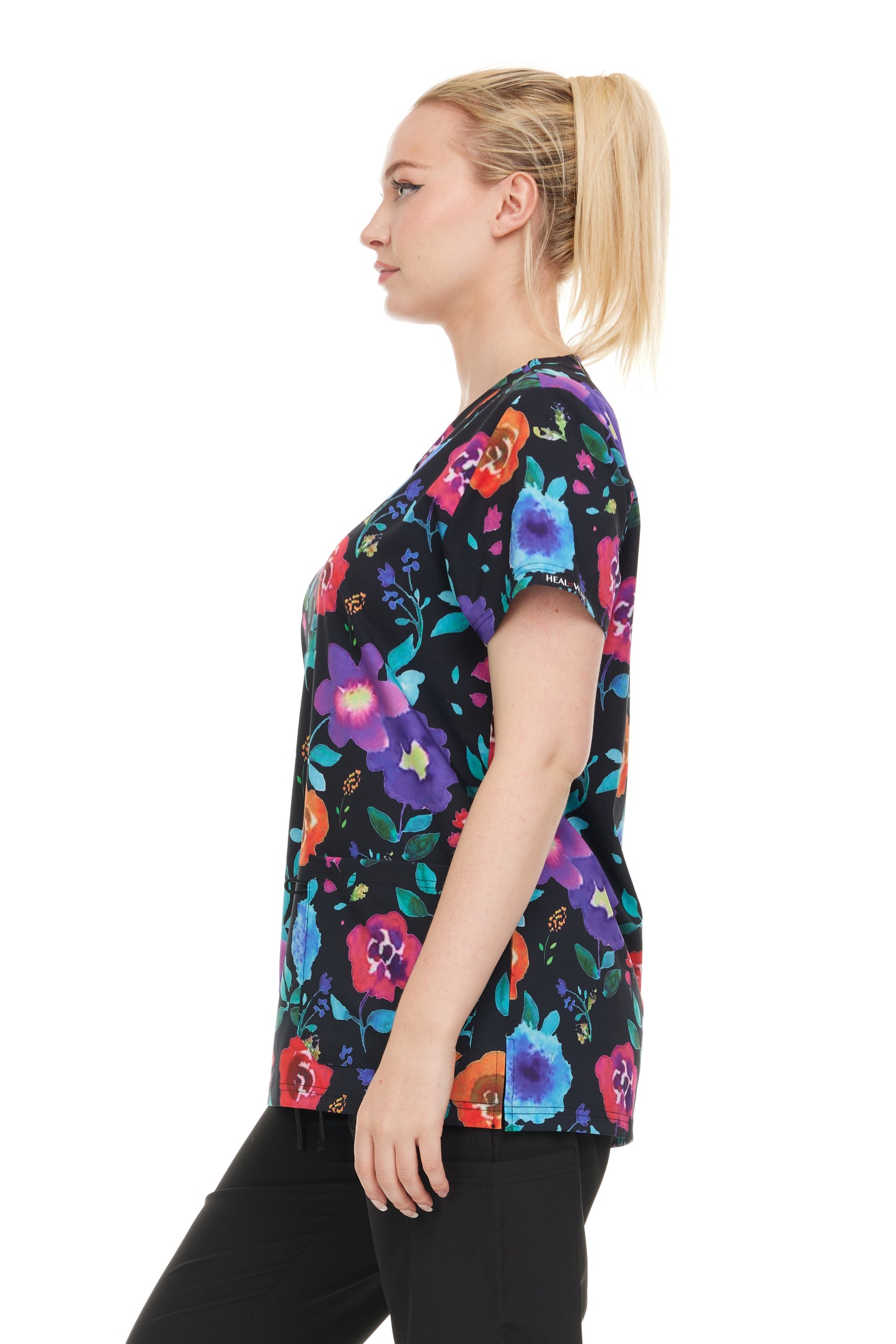 Womens Scrub Top V-Neck Floral Print - DDPT043