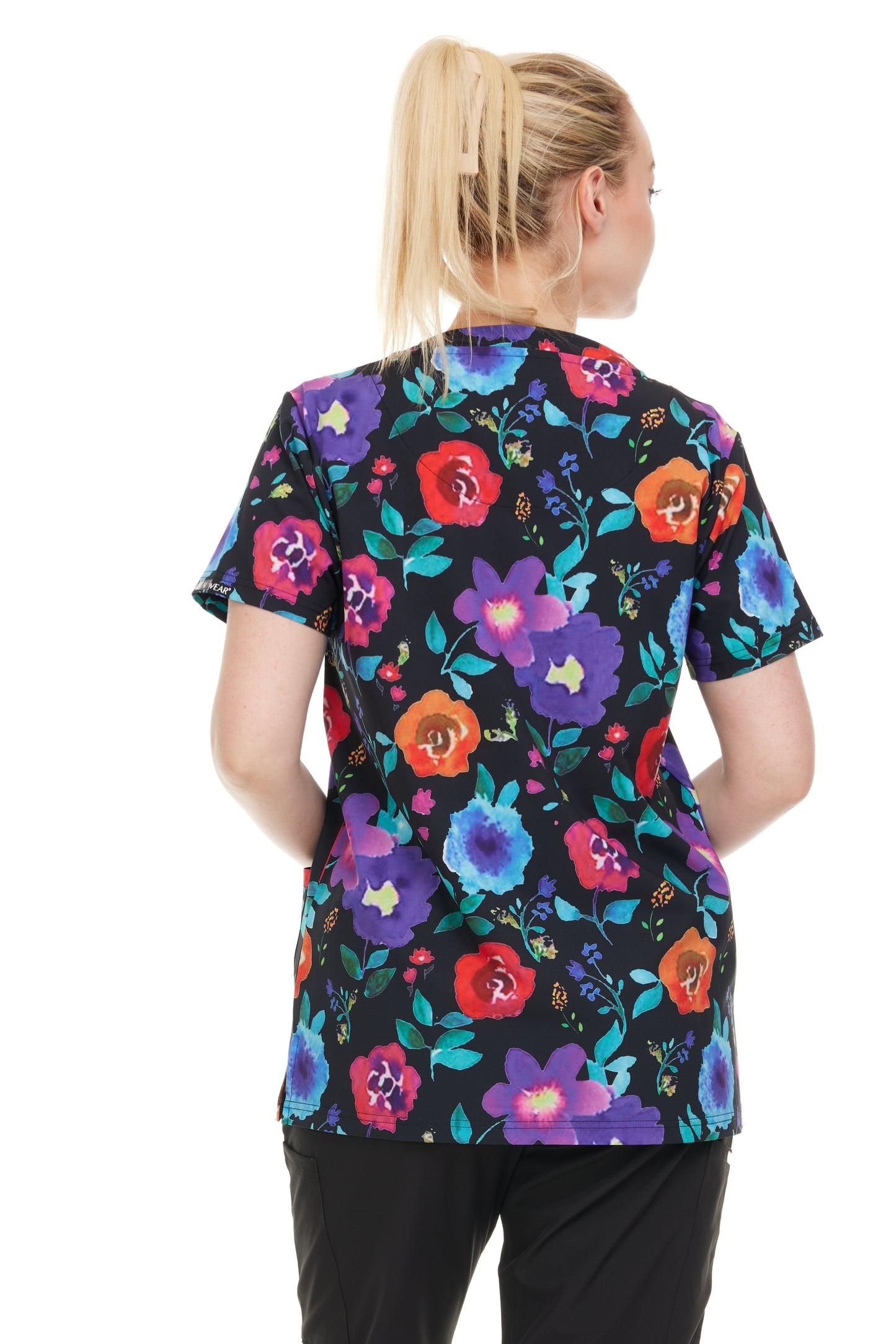 Womens Scrub Top V-Neck Floral Print - DDPT043
