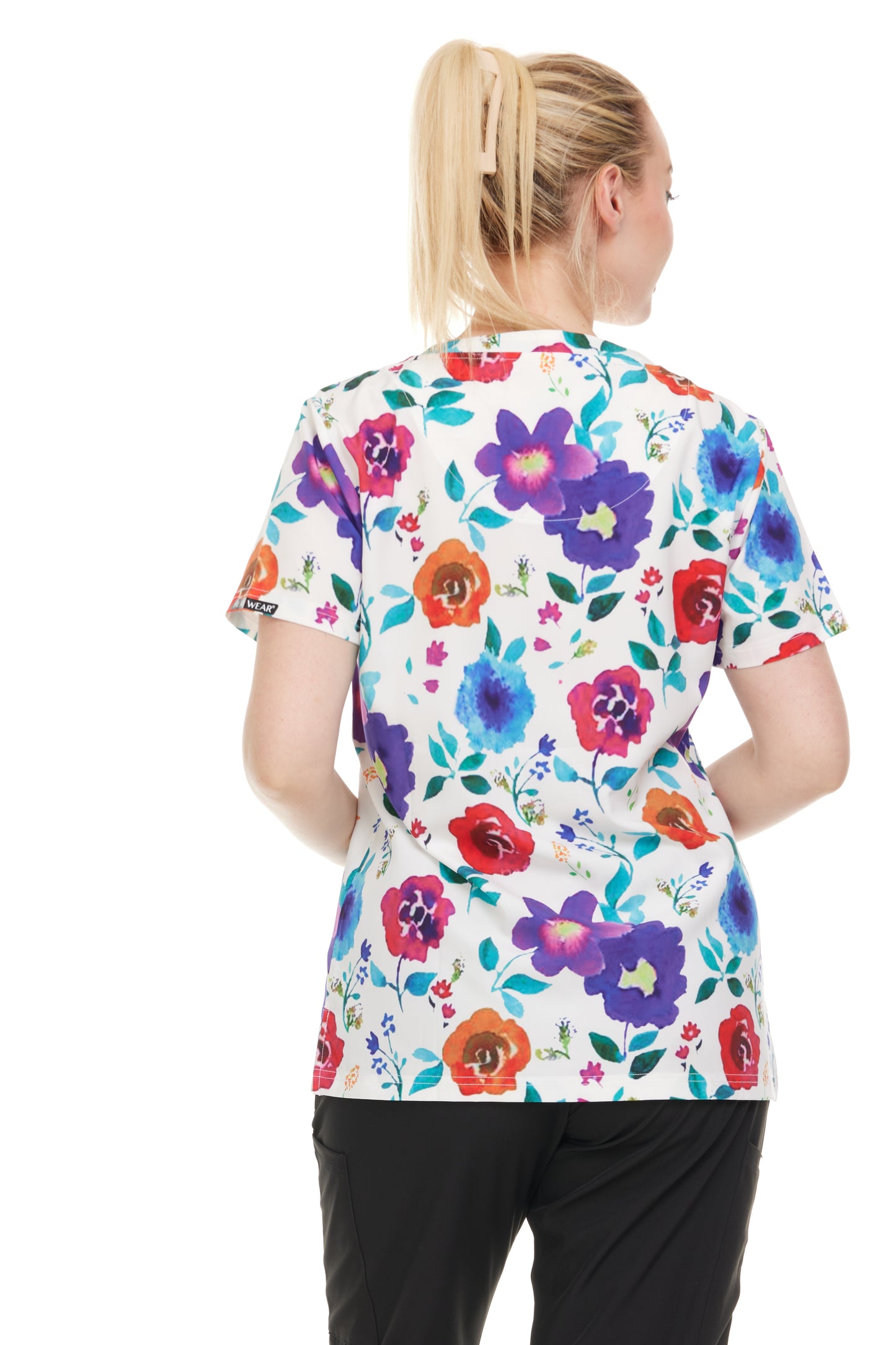 Womens Scrub Top V-Neck Floral Print - DDPT043