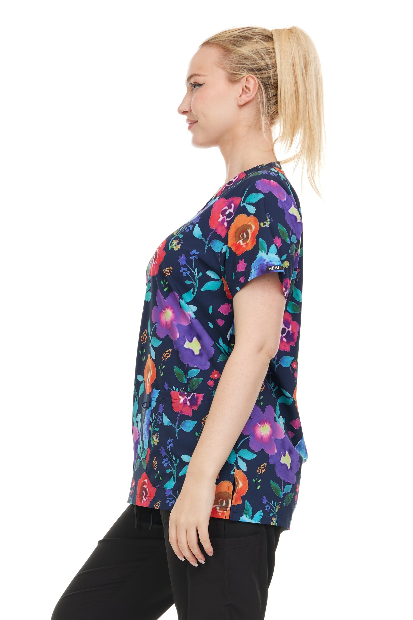 Womens Scrub Top V-Neck Floral Print - DDPT043