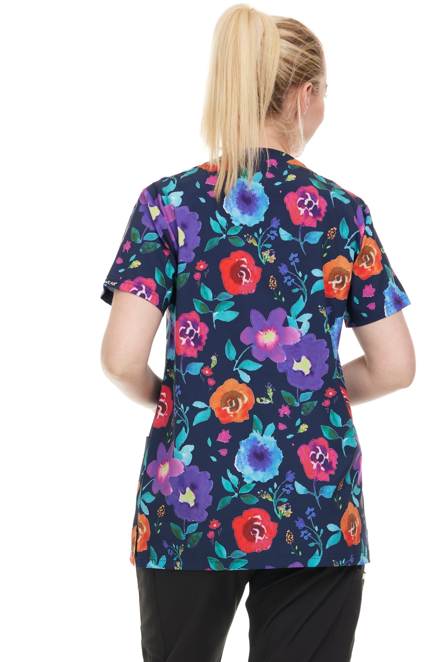 Womens Scrub Top V-Neck Floral Print - DDPT043