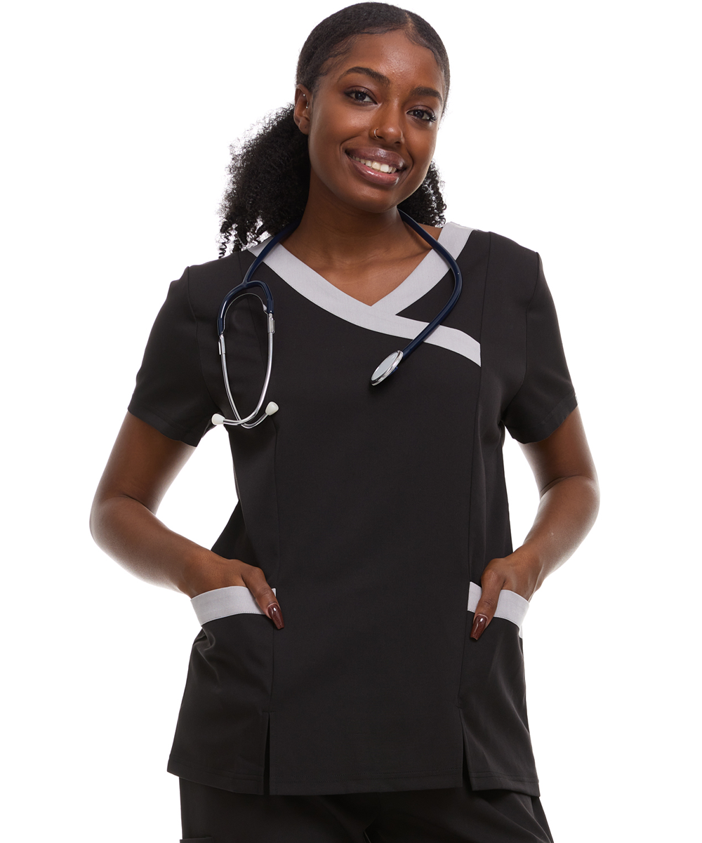 Contrast Mock Wrap Fashion Scrub Top -ET2004