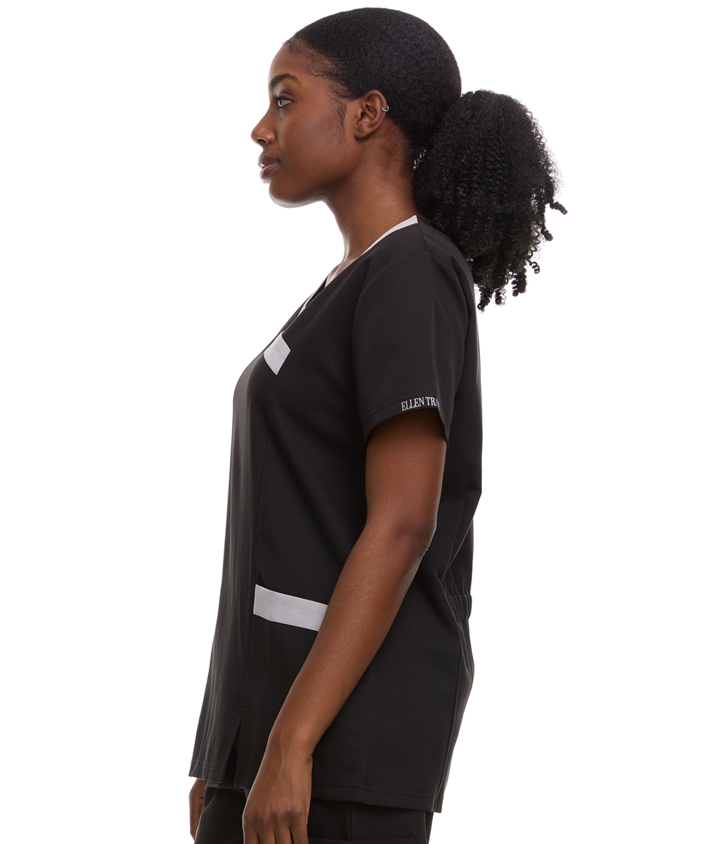 Contrast Mock Wrap Fashion Scrub Top -ET2004