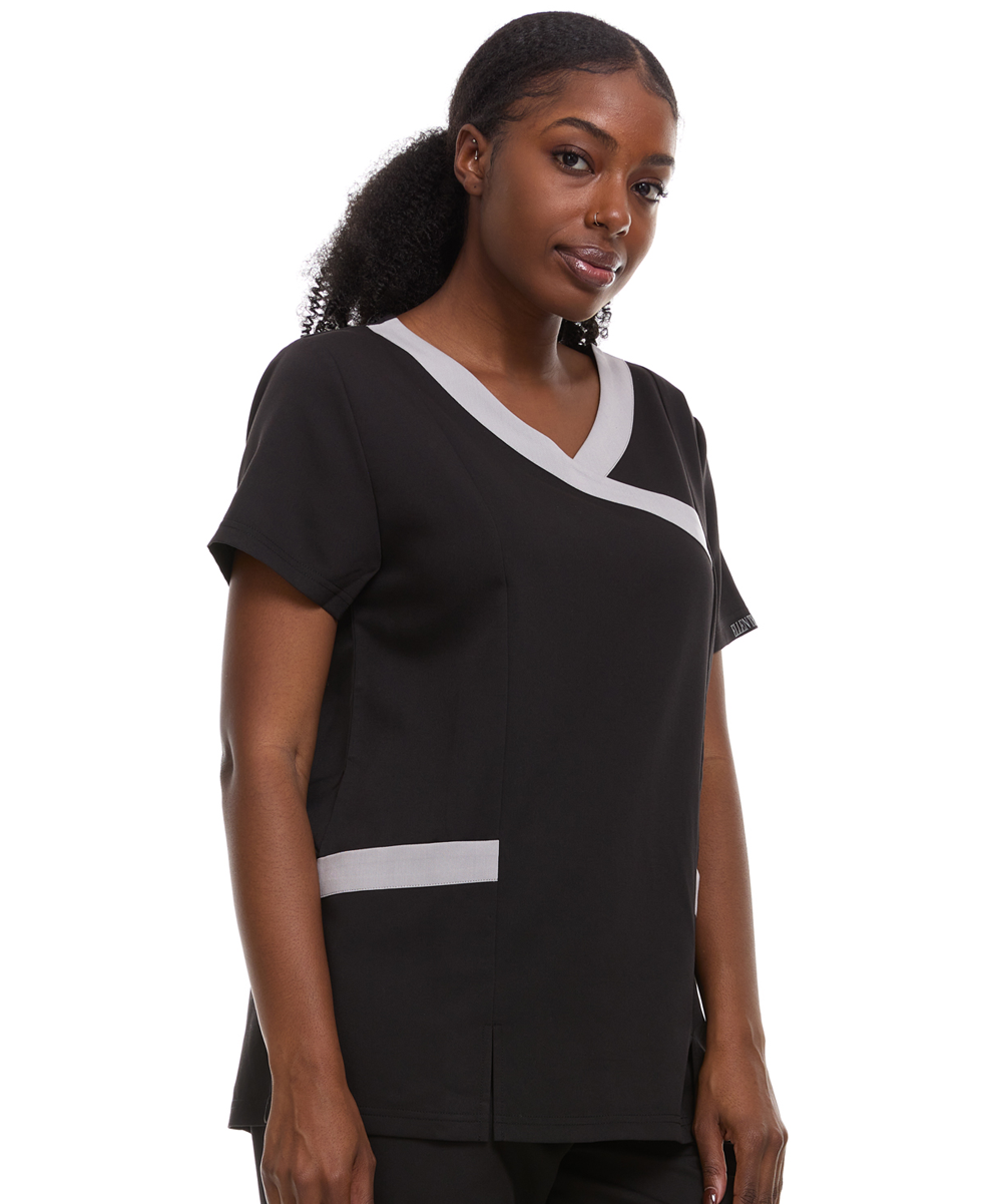 Contrast Mock Wrap Fashion Scrub Top -ET2004