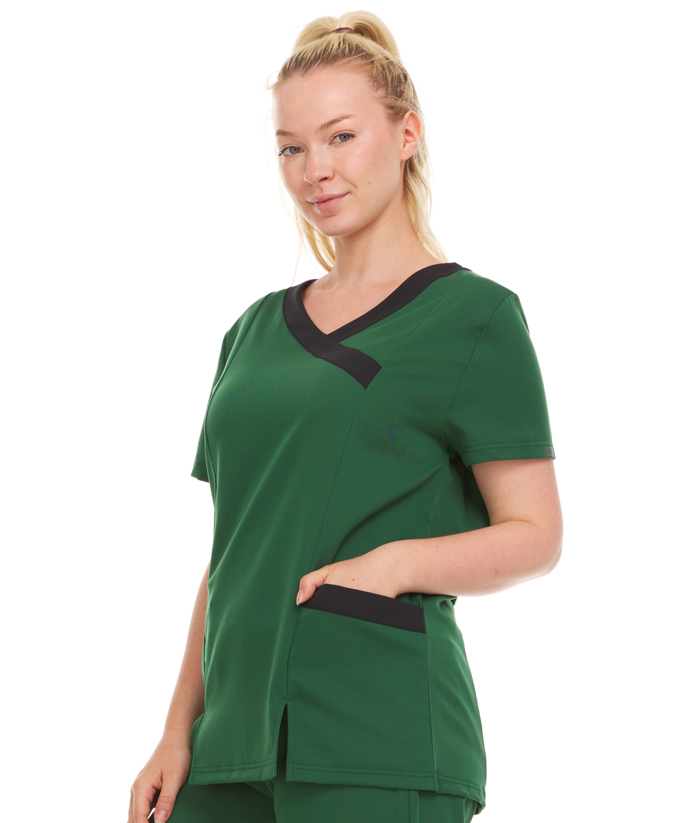 Contrast Mock Wrap Fashion Scrub Top -ET2004