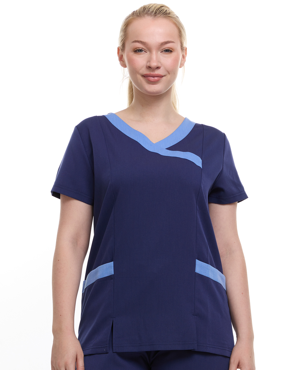 Contrast Mock Wrap Fashion Scrub Top -ET2004