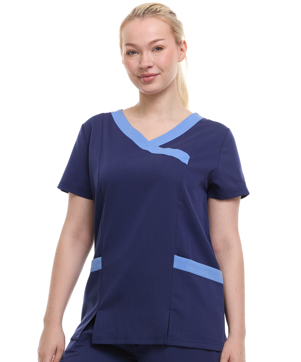 Contrast Mock Wrap Fashion Scrub Top -ET2004
