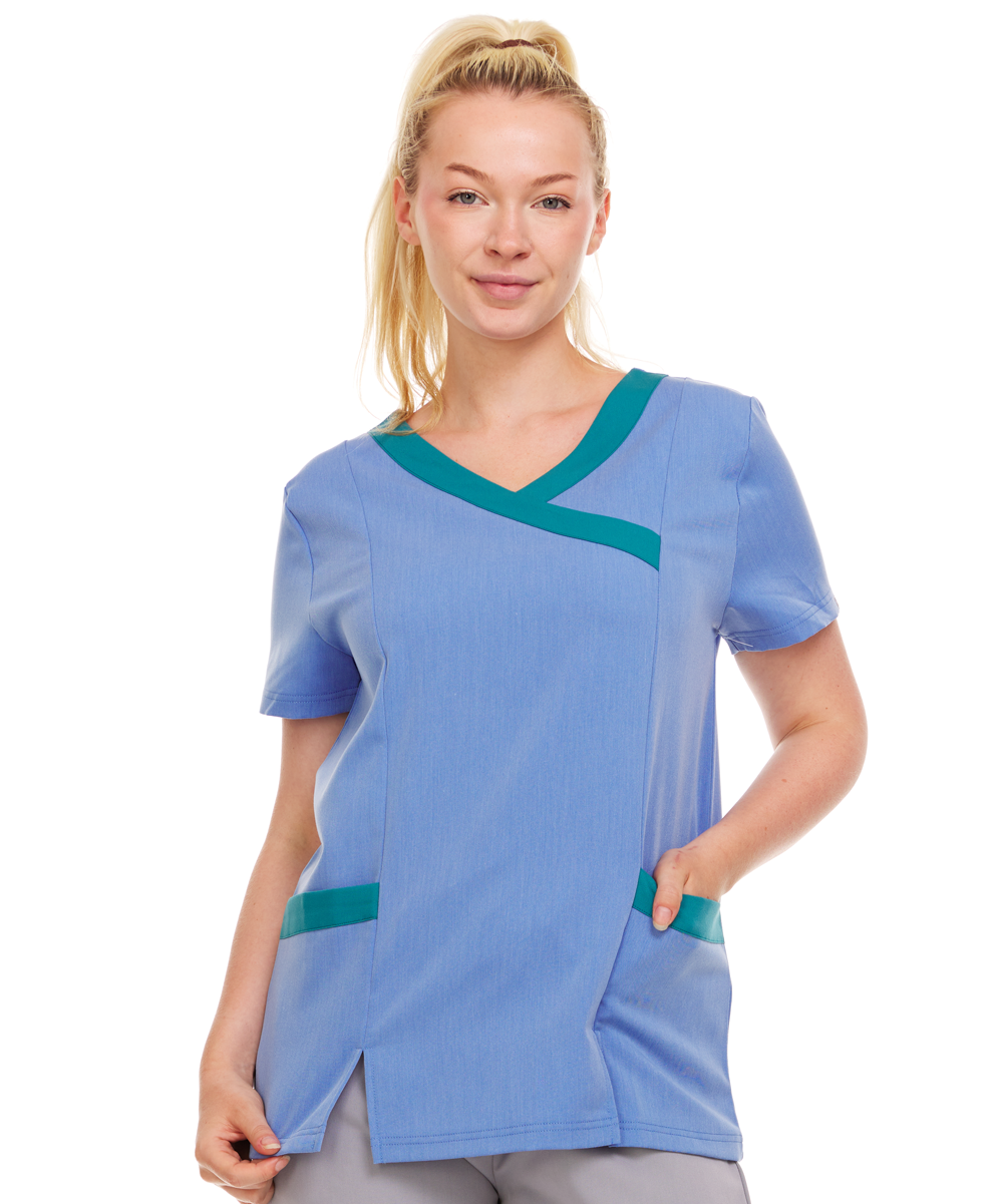 Contrast Mock Wrap Fashion Scrub Top -ET2004