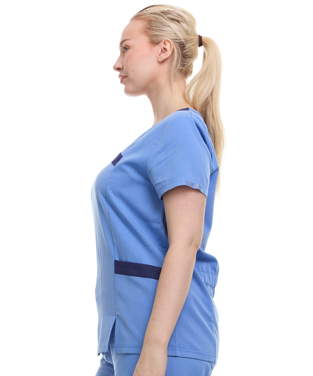 Contrast Mock Wrap Fashion Scrub Top -ET2004