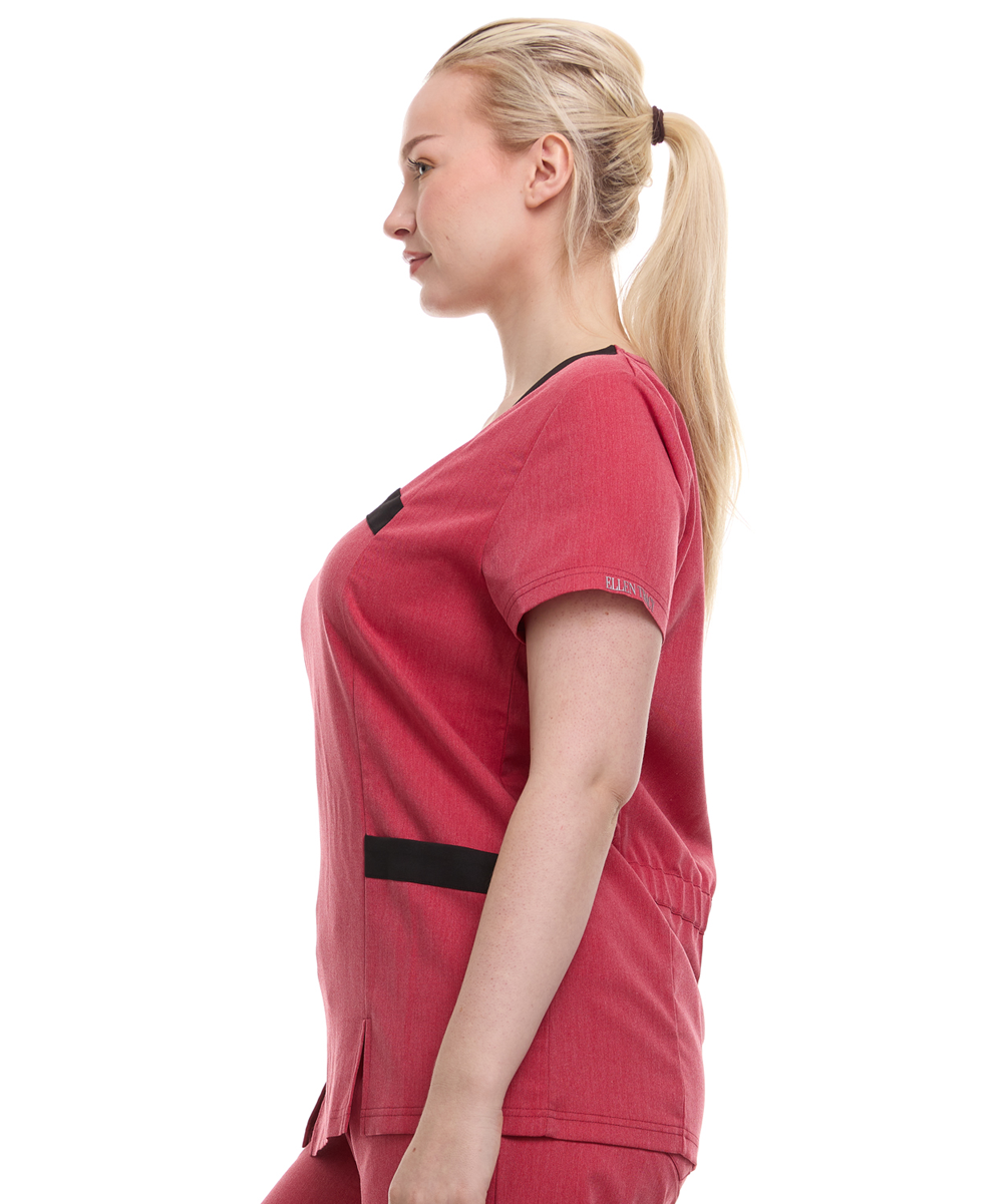 Contrast Mock Wrap Fashion Scrub Top -ET2004