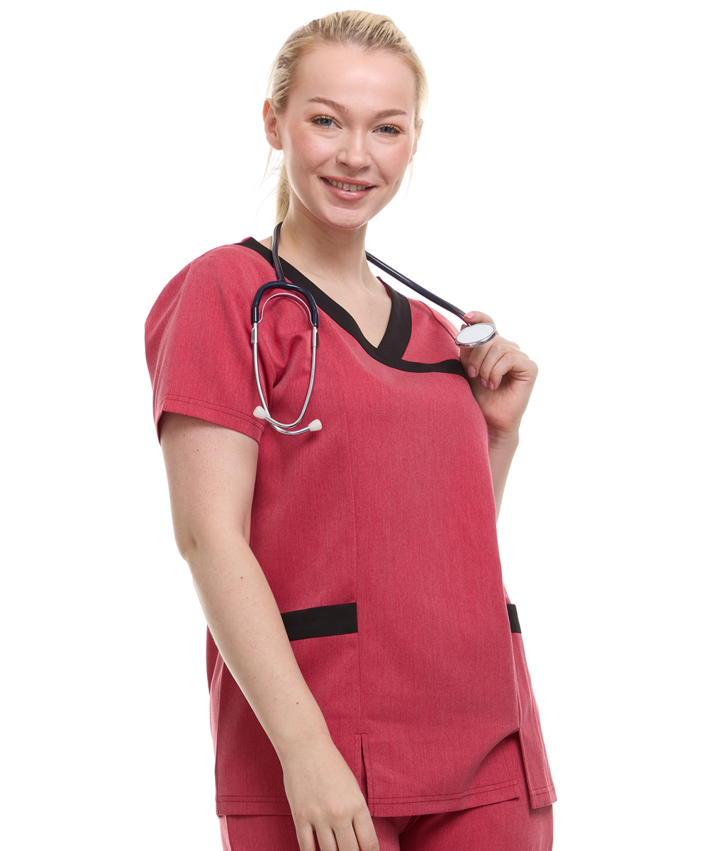 Contrast Mock Wrap Fashion Scrub Top -ET2004
