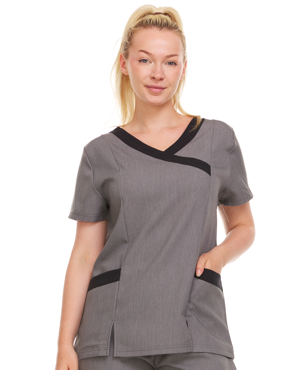 Contrast Mock Wrap Fashion Scrub Top -ET2004