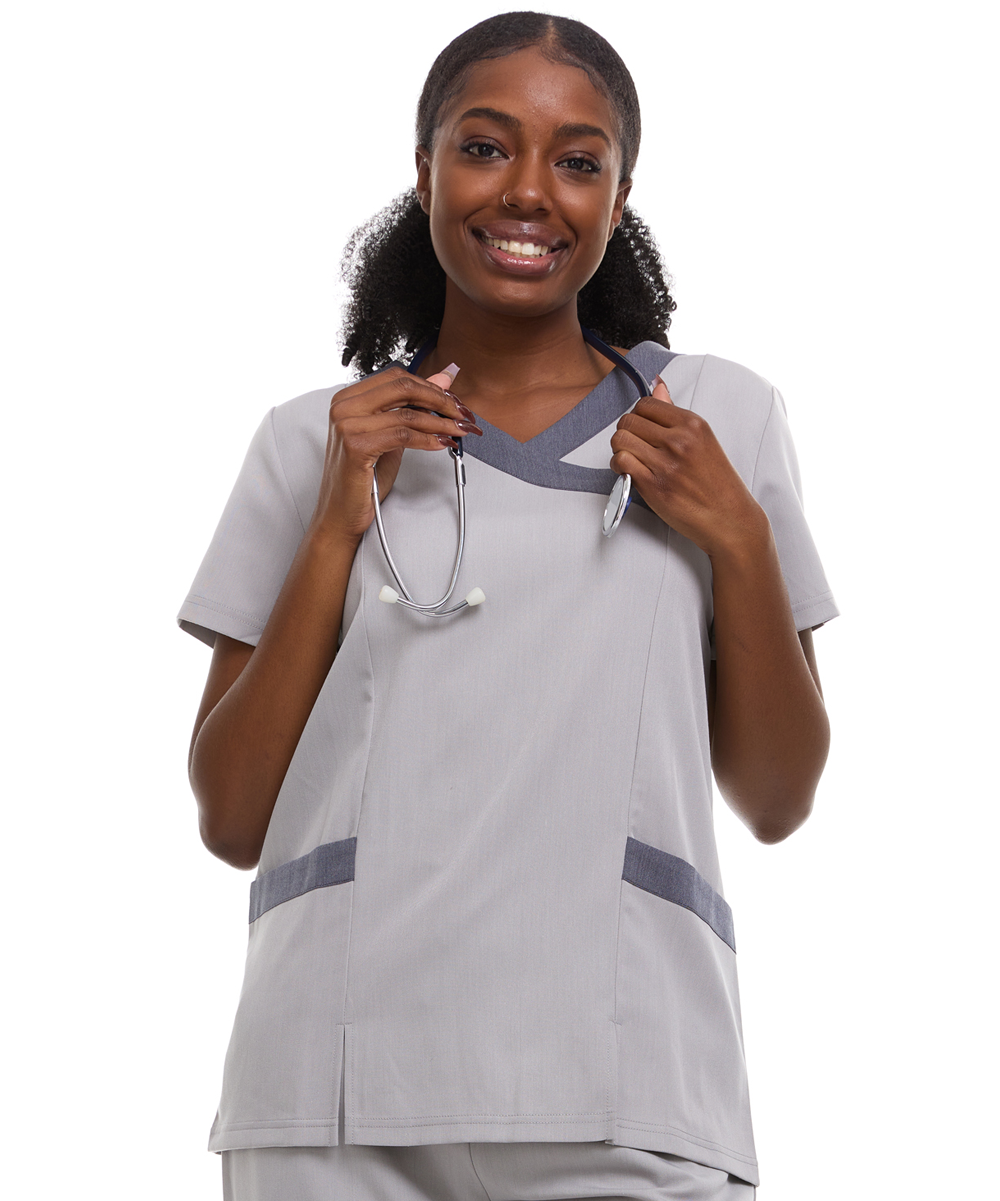 Contrast Mock Wrap Fashion Scrub Top -ET2004