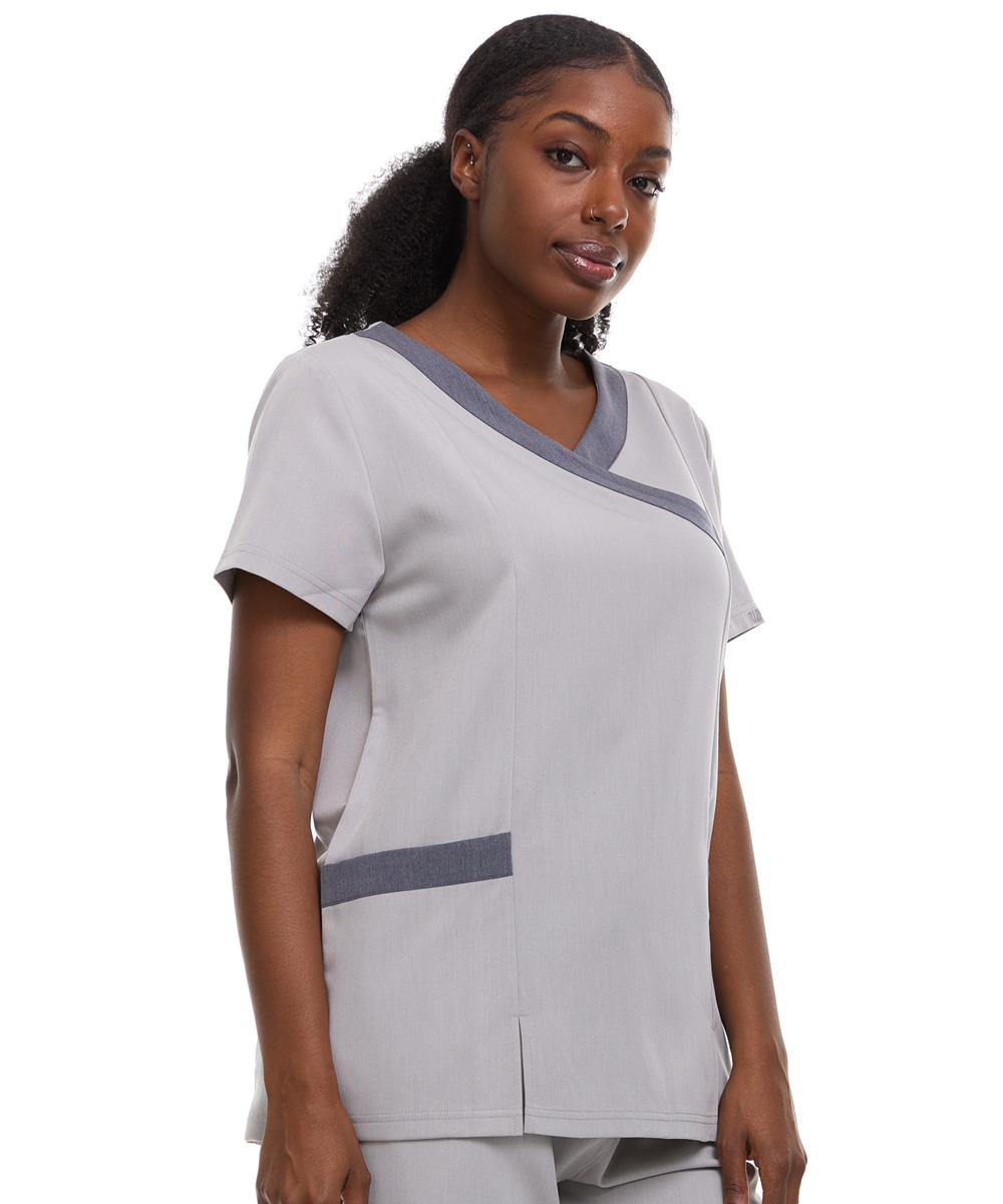 Contrast Mock Wrap Fashion Scrub Top -ET2004