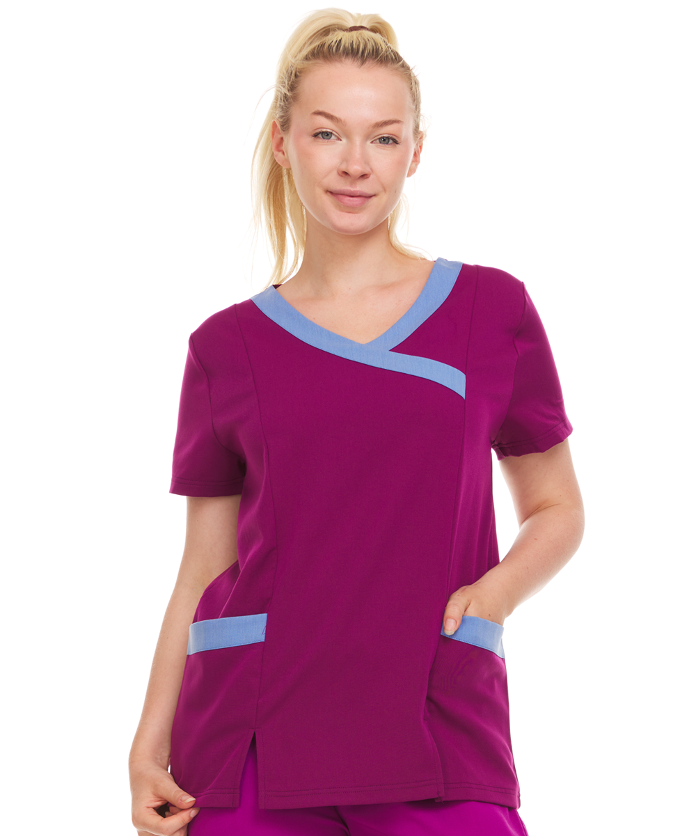 Contrast Mock Wrap Fashion Scrub Top -ET2004