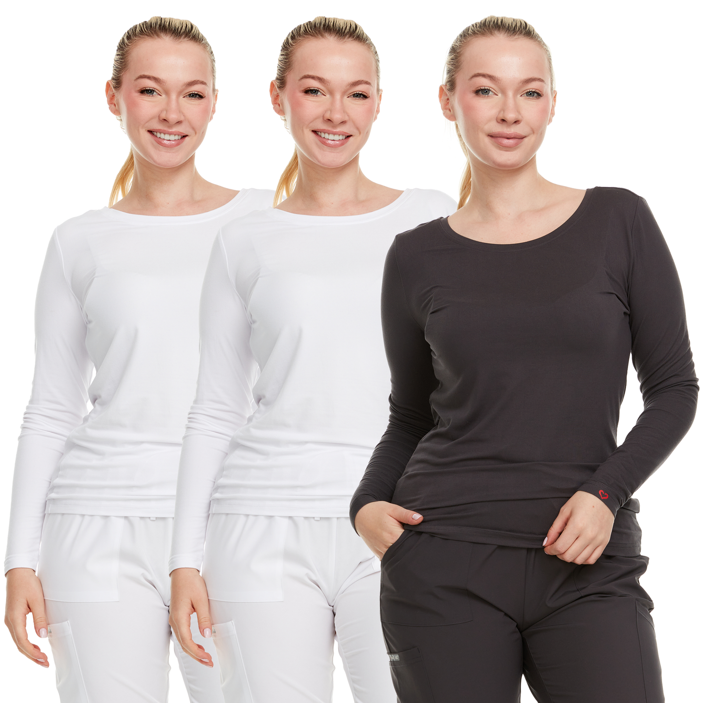 Heal Wear Scrubs for Women - (3 packs) Long Sleeve Comfort Under Scrub Tee