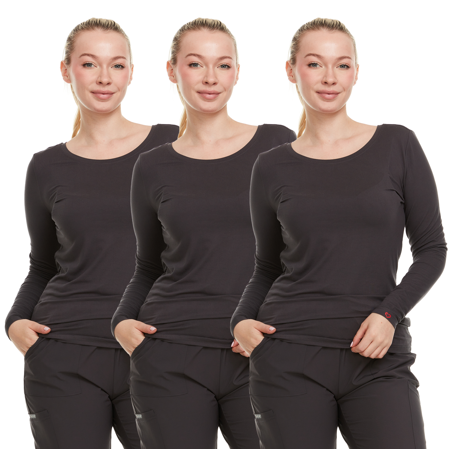 Heal Wear Scrubs for Women - (3 packs) Long Sleeve Comfort Under Scrub Tee