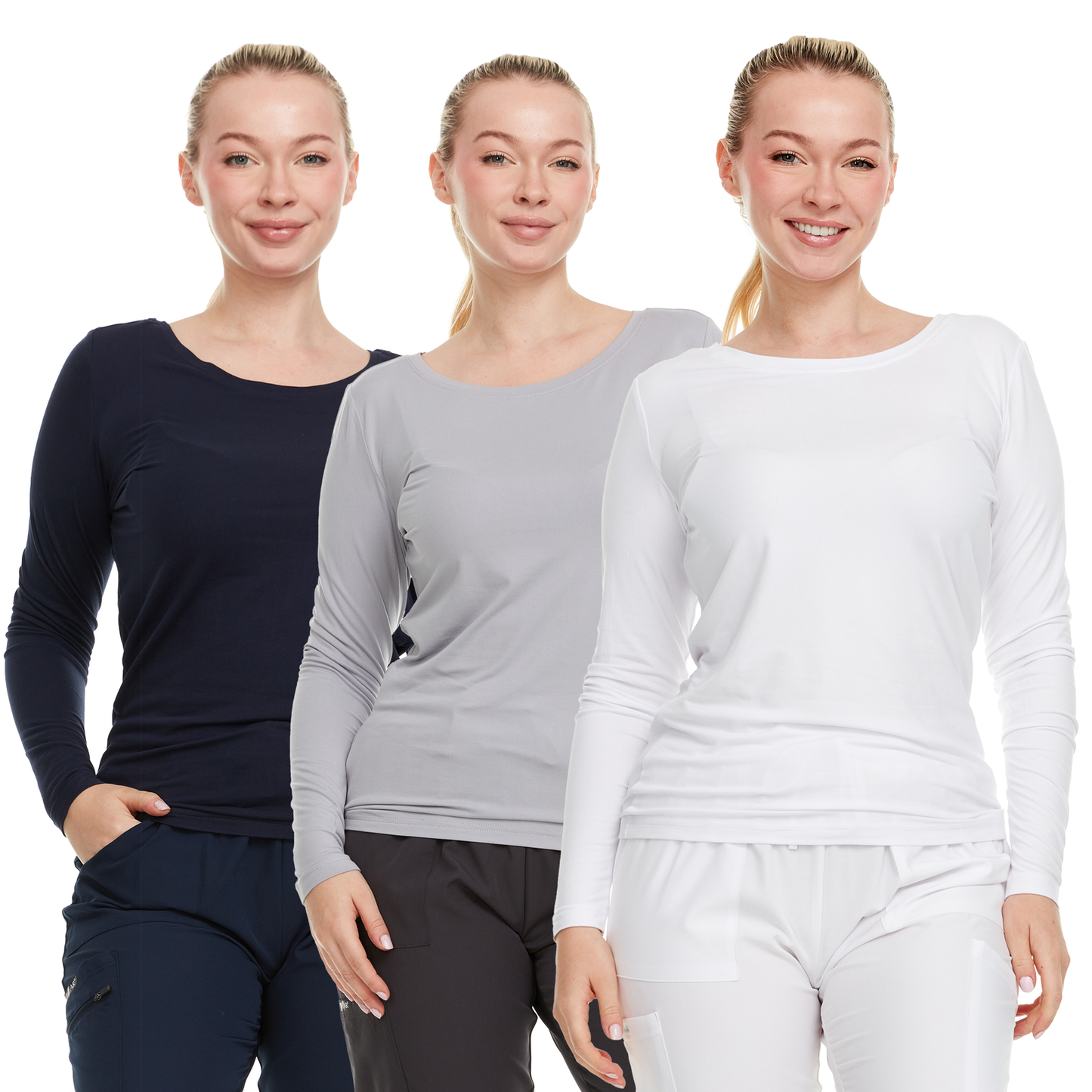 Heal Wear Scrubs for Women - (3 packs) Long Sleeve Comfort Under Scrub Tee