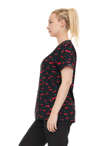 Womens Scrub Top V-Neck Cherry Print -DDPT033