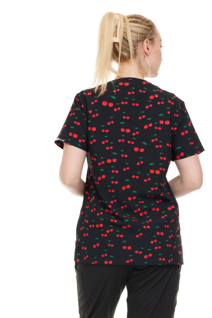 Womens Scrub Top V-Neck Cherry Print -DDPT033