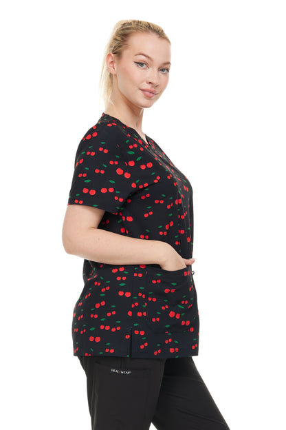 Womens Scrub Top V-Neck Cherry Print -DDPT033