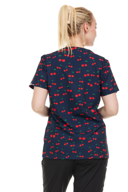 Womens Scrub Top V-Neck Cherry Print -DDPT033