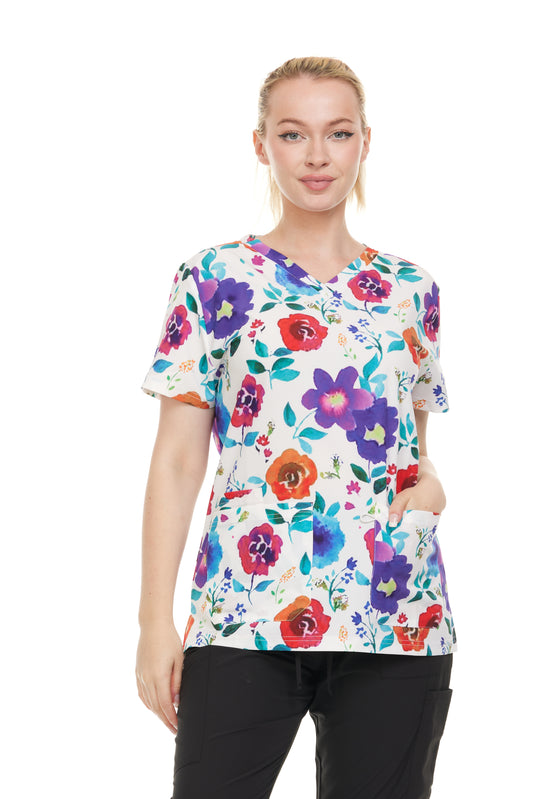 Copy of Womens Scrub Top V-Neck Floral Print - DDPT043