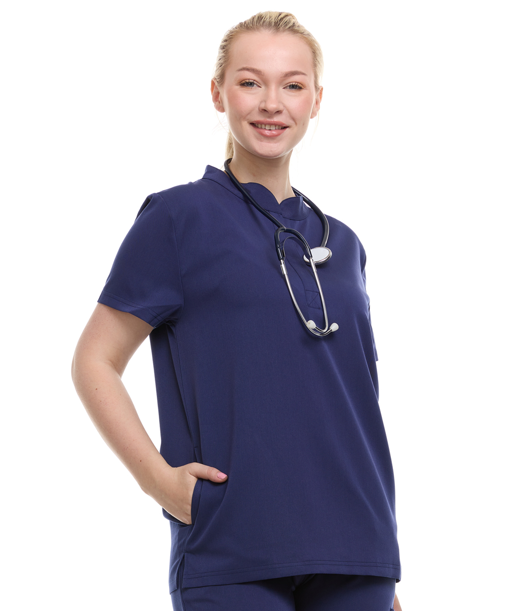 Ellen Tracy Mandarin Collar Scrub Top ET2001