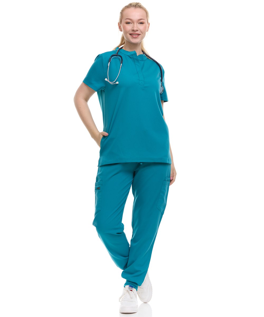 Ellen Tracy Mandarin Collar Scrub Top ET2001