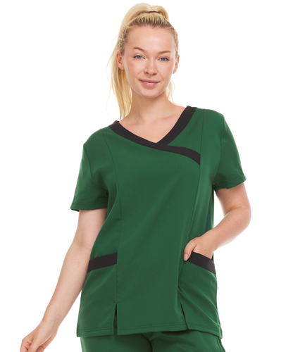 Contrast Mock Wrap Fashion Scrub Top -ET2004