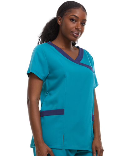 Contrast Mock Wrap Fashion Scrub Top -ET2004