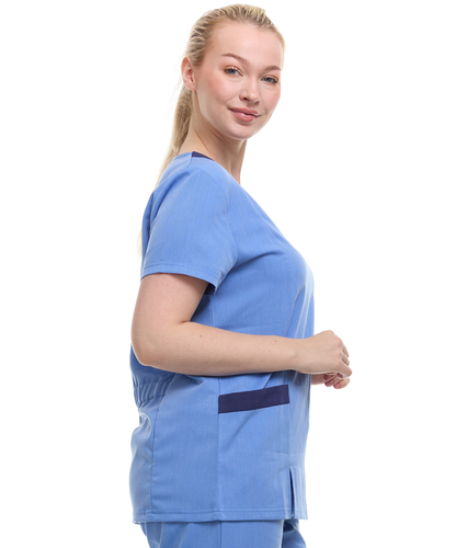 Contrast Mock Wrap Fashion Scrub Top -ET2004