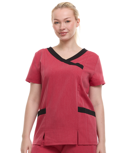 Contrast Mock Wrap Fashion Scrub Top -ET2004