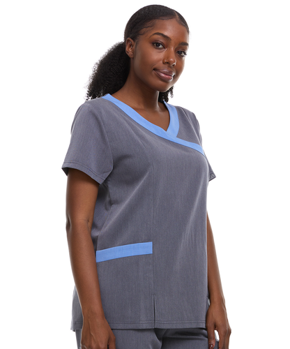 Contrast Mock Wrap Fashion Scrub Top -ET2004