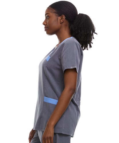 Contrast Mock Wrap Fashion Scrub Top -ET2004