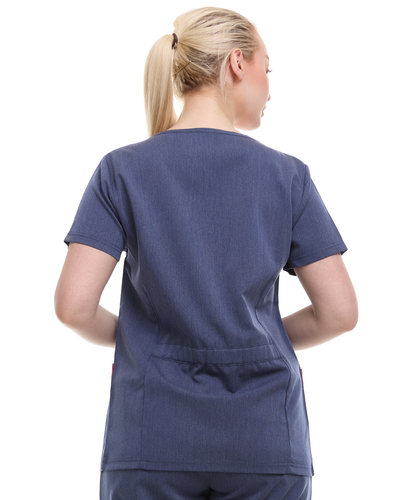 Contrast Mock Wrap Fashion Scrub Top -ET2004