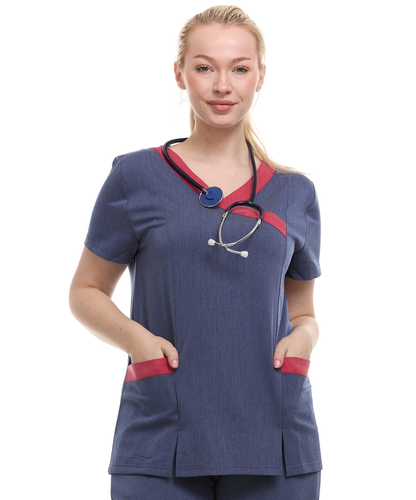 Contrast Mock Wrap Fashion Scrub Top -ET2004