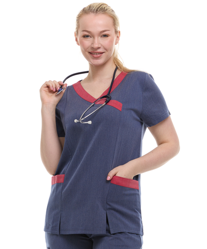 Contrast Mock Wrap Fashion Scrub Top -ET2004