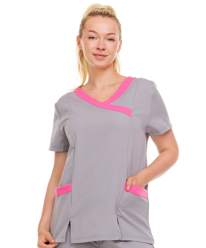 Contrast Mock Wrap Fashion Scrub Top -ET2004