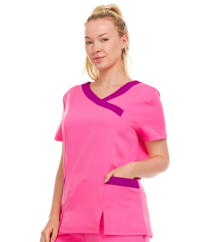 Contrast Mock Wrap Fashion Scrub Top -ET2004