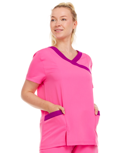 Contrast Mock Wrap Fashion Scrub Top -ET2004