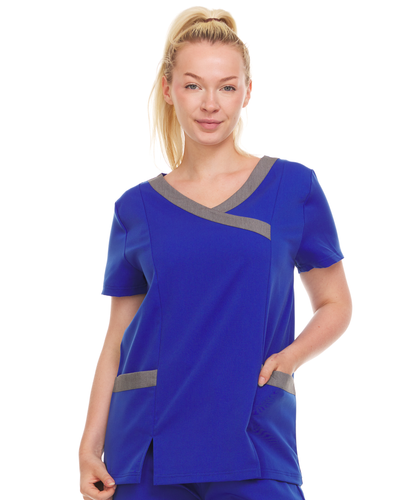 Contrast Mock Wrap Fashion Scrub Top -ET2004