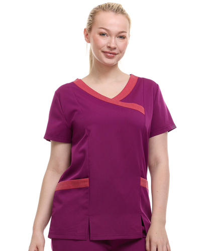 Contrast Mock Wrap Fashion Scrub Top -ET2004