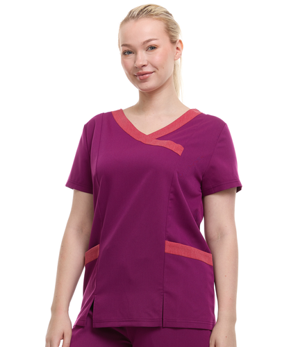 Contrast Mock Wrap Fashion Scrub Top -ET2004