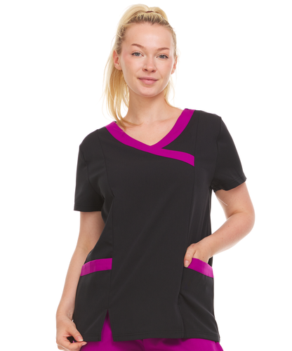 Contrast Mock Wrap Fashion Scrub Top -ET2004