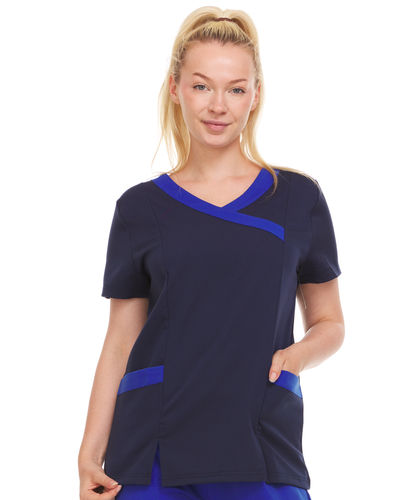 Contrast Mock Wrap Fashion Scrub Top -ET2004